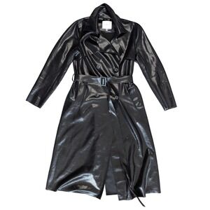 Angeleye sz. 8 Black Trench Coat Shiny Snake Skin Stretchy Adjustable Waist‎